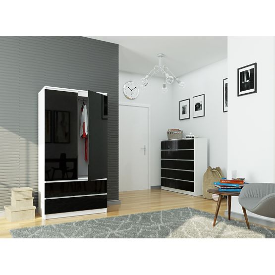 WARDROBE S90 2D 2SZ CLP PK BLACK GLOSS