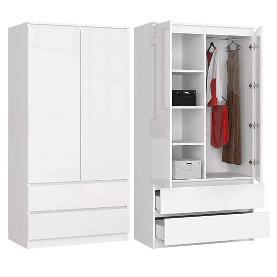 WARDROBE S90 2D 2SZ CLP PK WHITE GLOSS