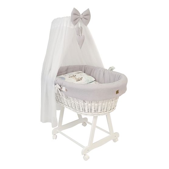 White Wicker Crib with Baby Bedding - Hedgehog