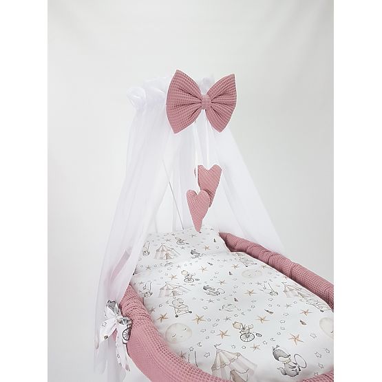 Wicker Baby Cradle with Circus Bedding Set