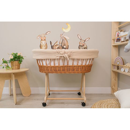 Wicker Baby Cradle with Accessories - Beige