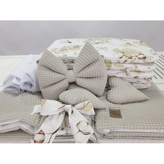Wicker Cradle with Baby Bedding - Cotton Flowers