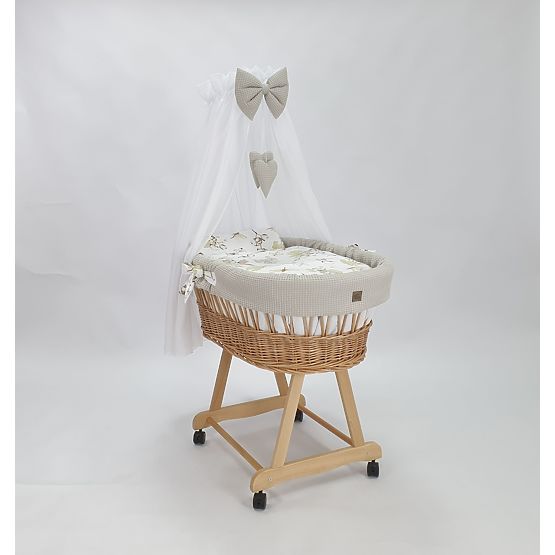 Wicker Cradle with Baby Bedding - Cotton Flowers