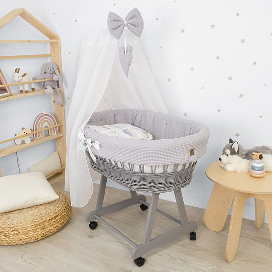 Wicker Baby Crib with Bedding Set - Hedgehog