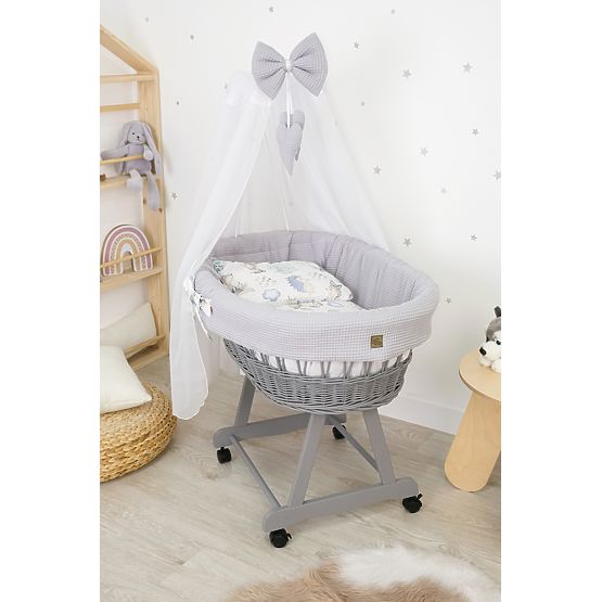 Wicker Baby Crib with Bedding Set - Hedgehog