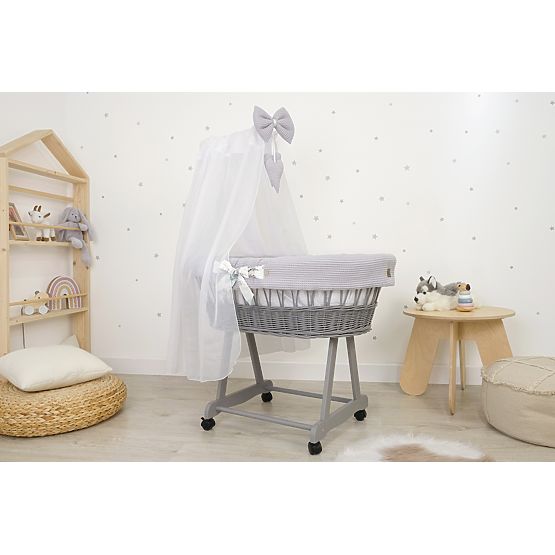 Wicker Baby Crib with Bedding Set - Hedgehog