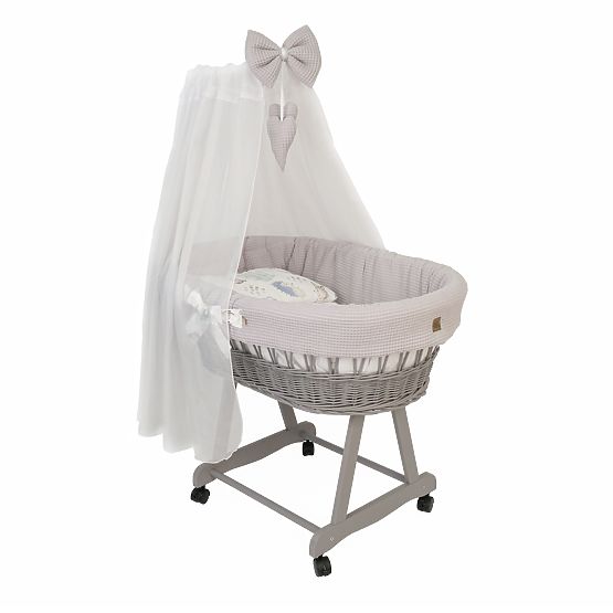 Wicker Baby Crib with Bedding Set - Hedgehog