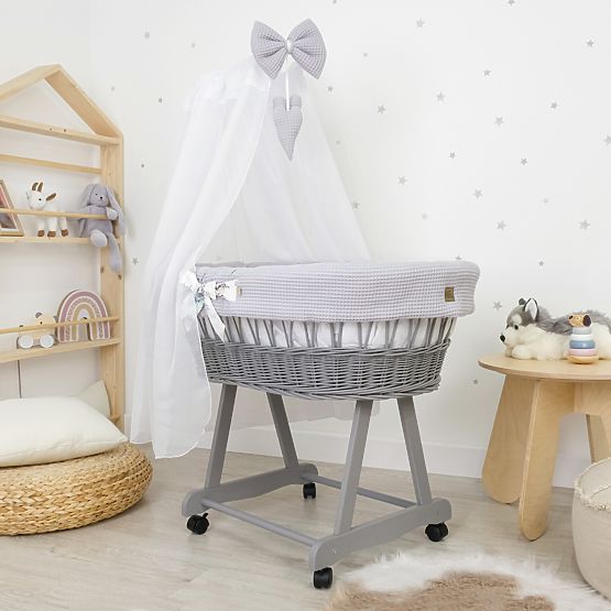 Wicker Baby Crib with Bedding Set - Hedgehog