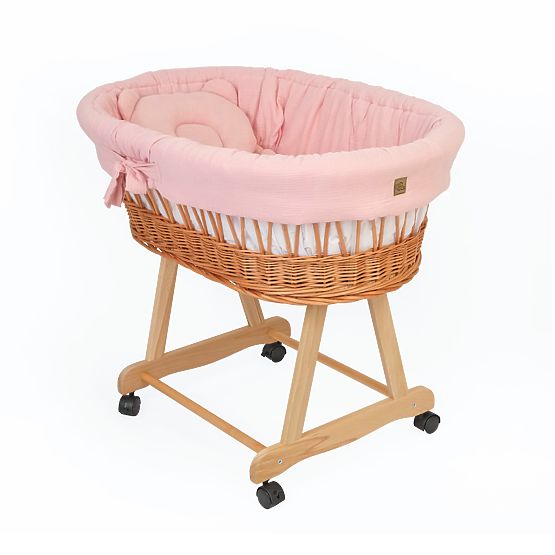 Wicker Baby Crib with Accessories - Dusty Pink