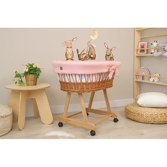 Wicker Baby Crib with Accessories - Dusty Pink