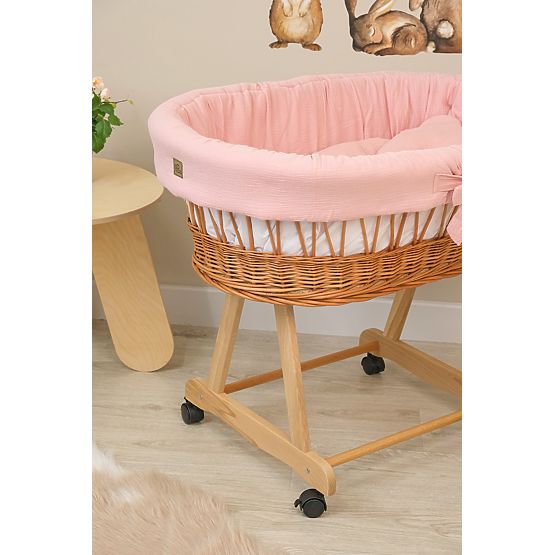 Wicker Baby Crib with Accessories - Dusty Pink