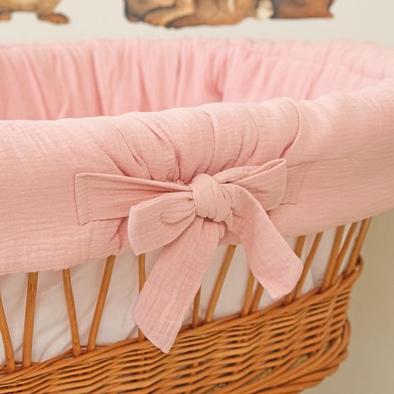 Wicker Baby Crib with Accessories - Dusty Pink