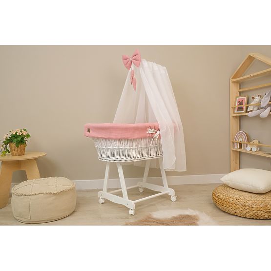 Wicker Baby Cradle with Bunny Bedding Set
