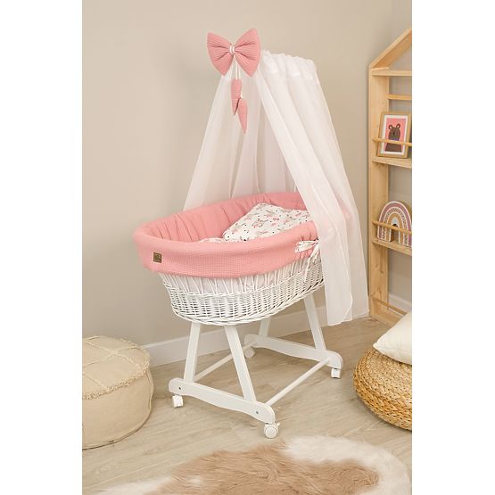 Wicker Baby Cradle with Bunny Bedding Set