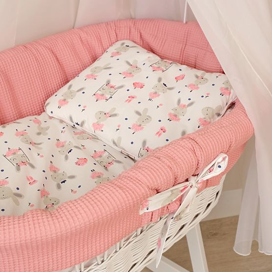 Wicker Baby Cradle with Bunny Bedding Set