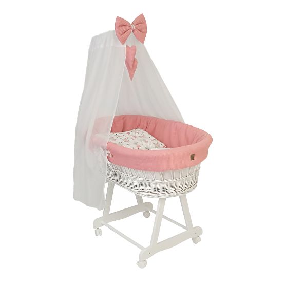 Wicker Baby Cradle with Bunny Bedding Set