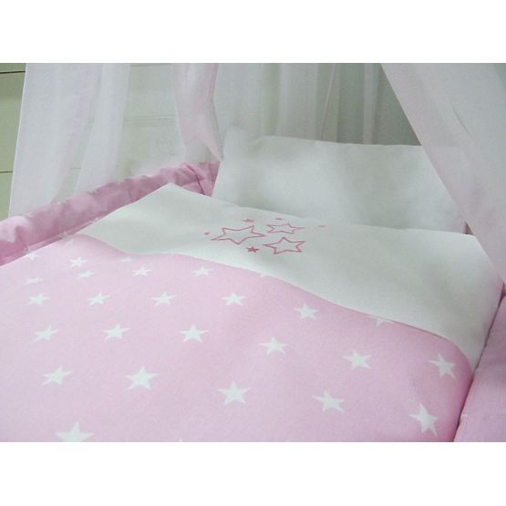 Wicker cot with equipment for baby - pink stars