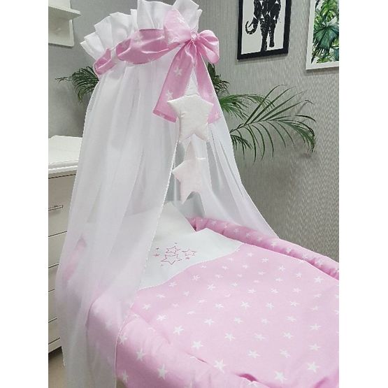 Wicker cot with equipment for baby - pink stars