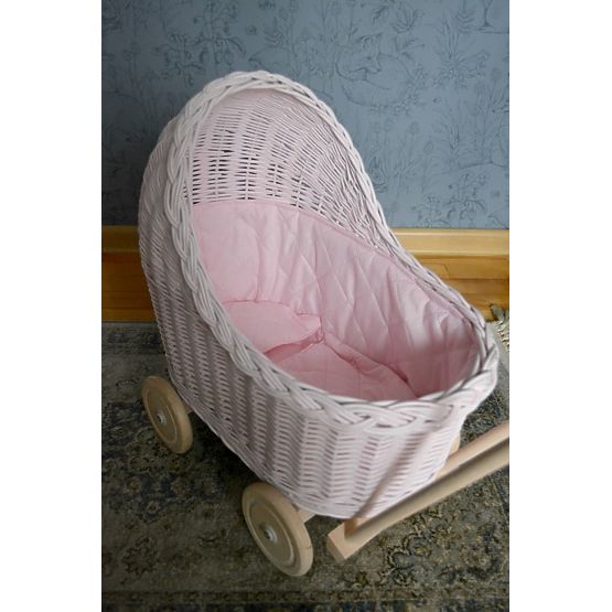 Wicker pram for dolls - pink