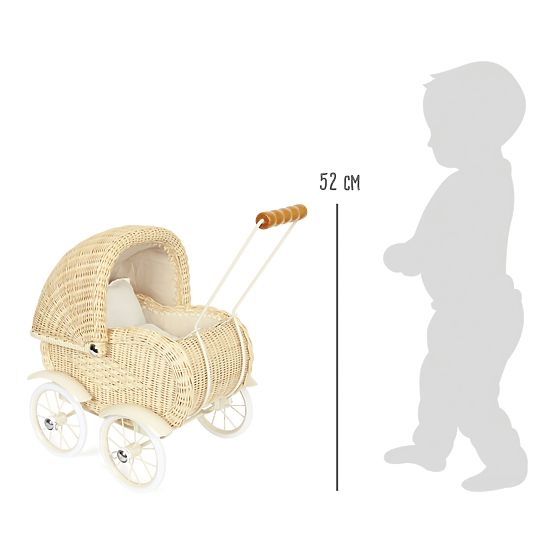 Wicker stroller for dolls - natural wood