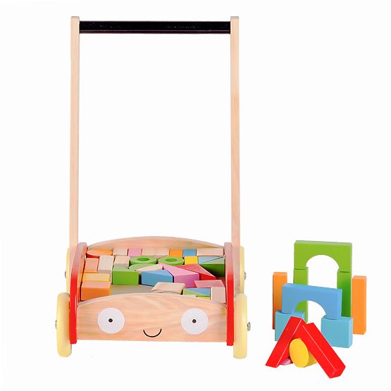 Wooden baby walker with cubes red