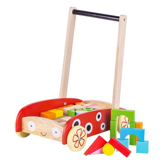 Wooden baby walker with cubes red