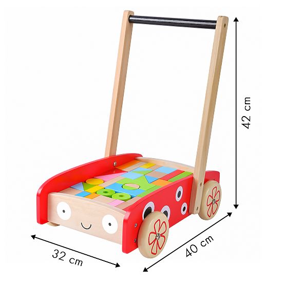 Wooden baby walker with cubes red