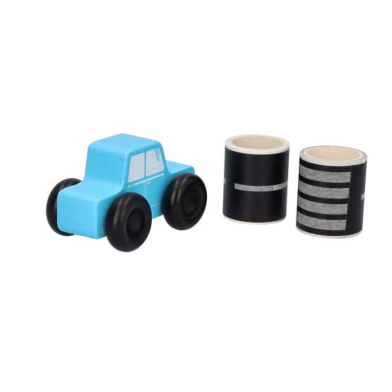 Wooden balance board with toy car and road