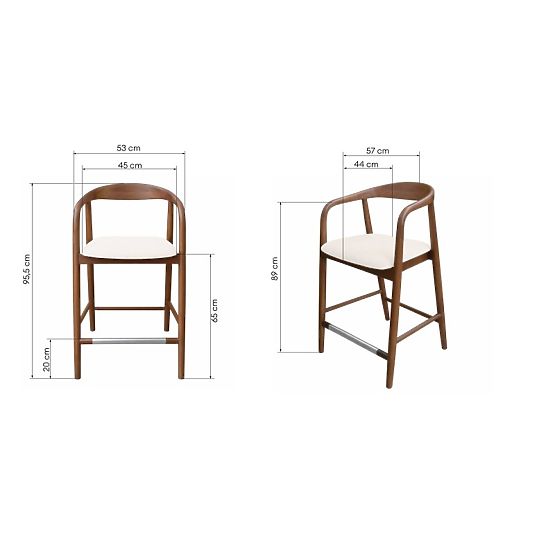 Wooden Bar Stool Ludvika 2.0, Rounded, Walnut/Cream