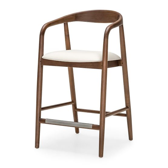Wooden Bar Stool Ludvika 2.0, Rounded, Walnut/Cream