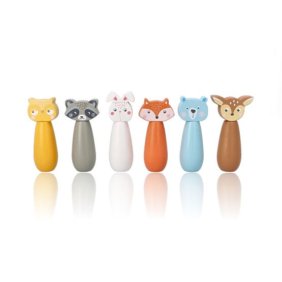 Wooden Bowling Pins Forest Animals