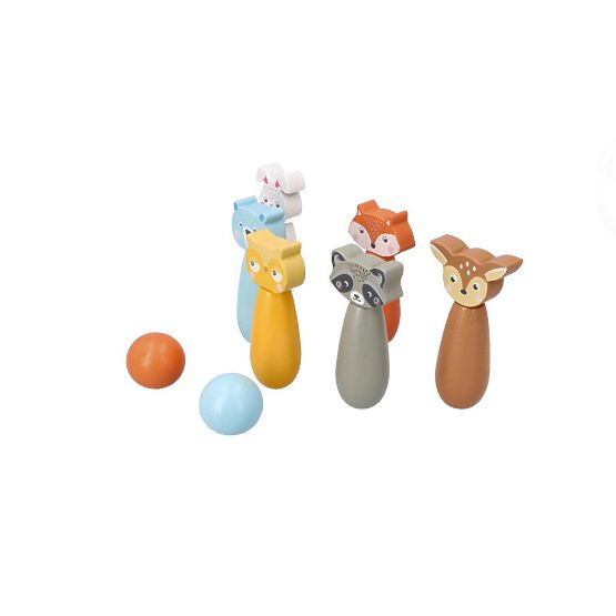 Wooden Bowling Pins Forest Animals