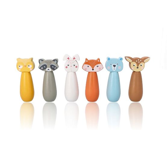 Wooden Bowling Pins Forest Animals