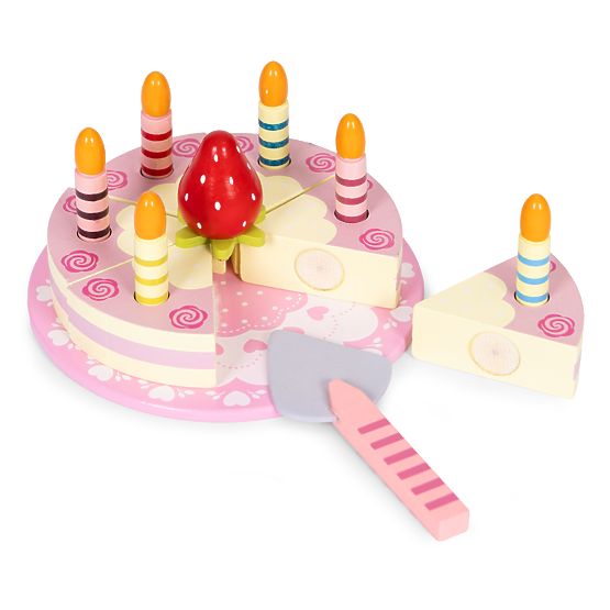 Wooden Cake Set with Velcro Candles and Strawberry for Kids 15 Pieces ECOTOYS