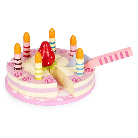 Wooden Cake Set with Velcro Candles and Strawberry for Kids 15 Pieces ECOTOYS
