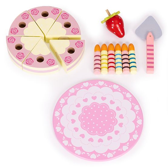 Wooden Cake Set with Velcro Candles and Strawberry for Kids 15 Pieces ECOTOYS