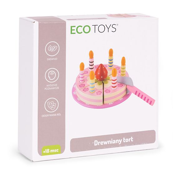 Wooden Cake Set with Velcro Candles and Strawberry for Kids 15 Pieces ECOTOYS