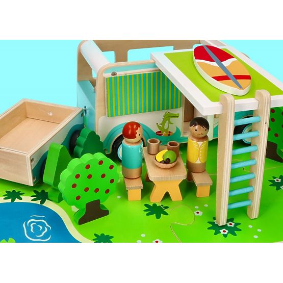 Wooden Caravan with Trailer and Accessories