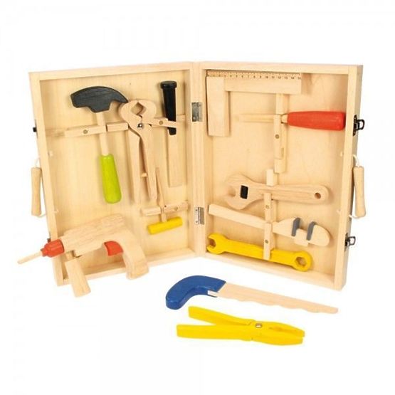 Wooden case with tools