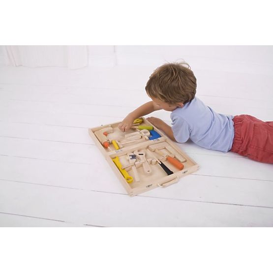 Wooden case with tools