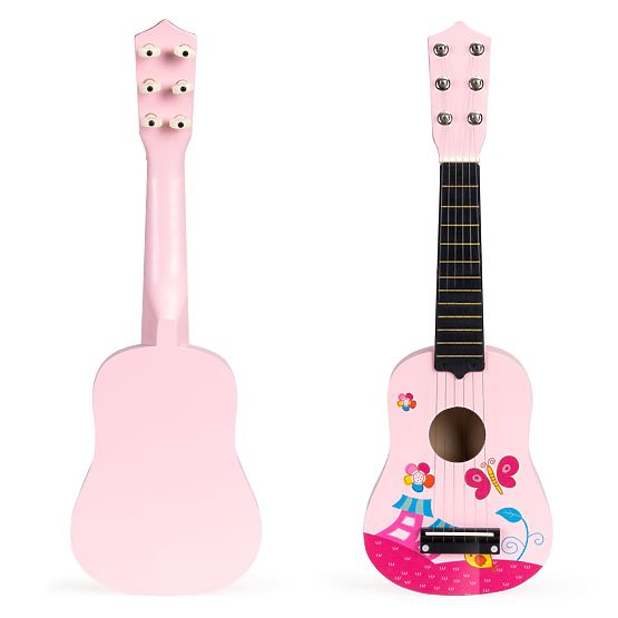 Wooden Children's Guitar Metal Strings Pick Pink ECOTOYS