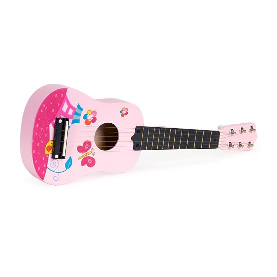 Wooden Children's Guitar Metal Strings Pick Pink ECOTOYS