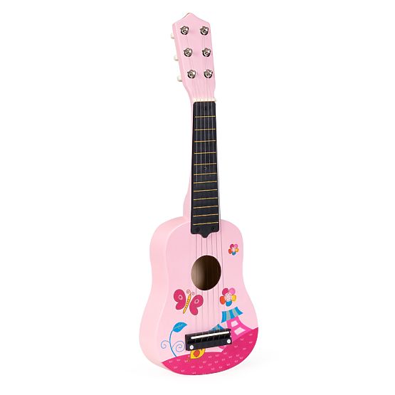 Wooden Children's Guitar Metal Strings Pick Pink ECOTOYS