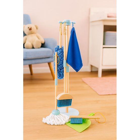 Wooden Cleaning Set for Children Mop Broom with Dustpan 7 Elements ECOTOYS