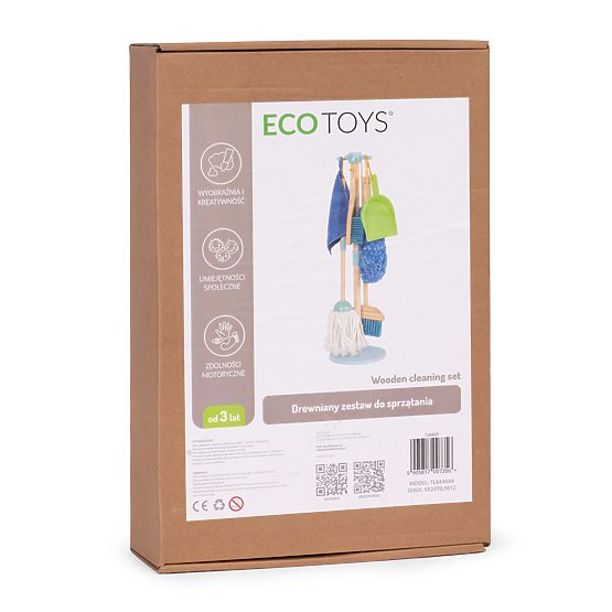 Wooden Cleaning Set for Children Mop Broom with Dustpan 7 Elements ECOTOYS