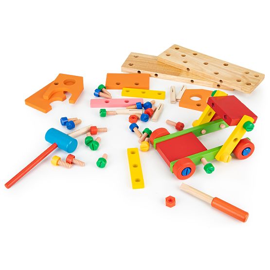 Wooden construction set with tools