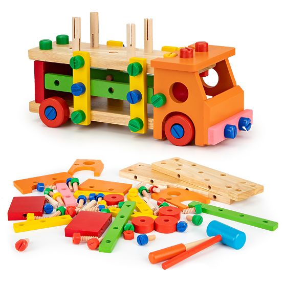 Wooden construction set with tools