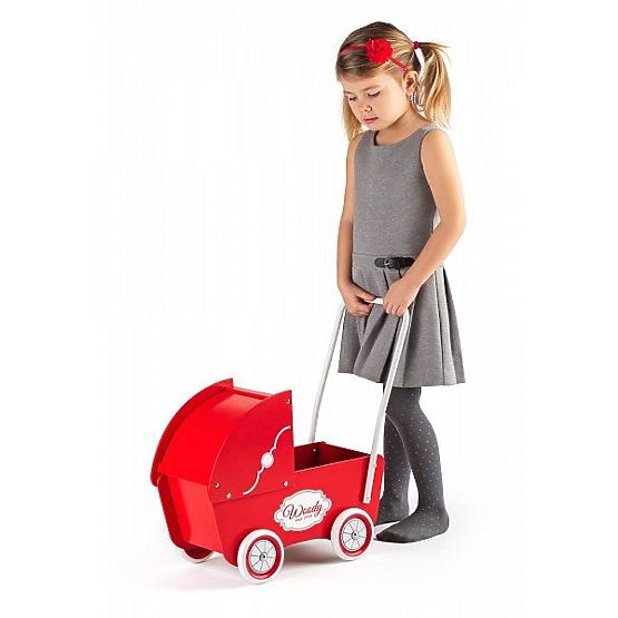Wooden Doll Stroller Red