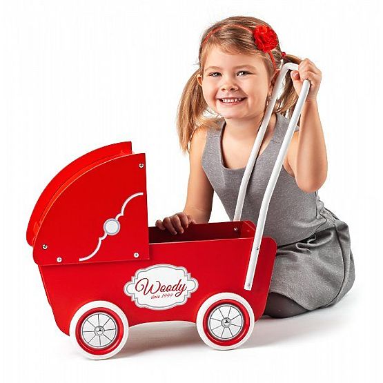 Wooden Doll Stroller Red