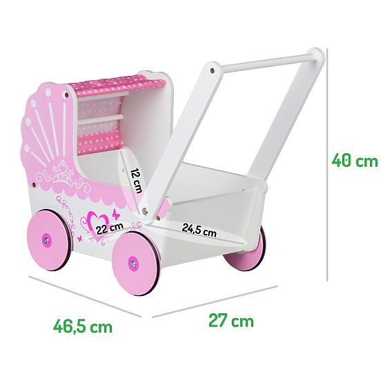 Wooden Doll Stroller with Canopy ECOTOYS